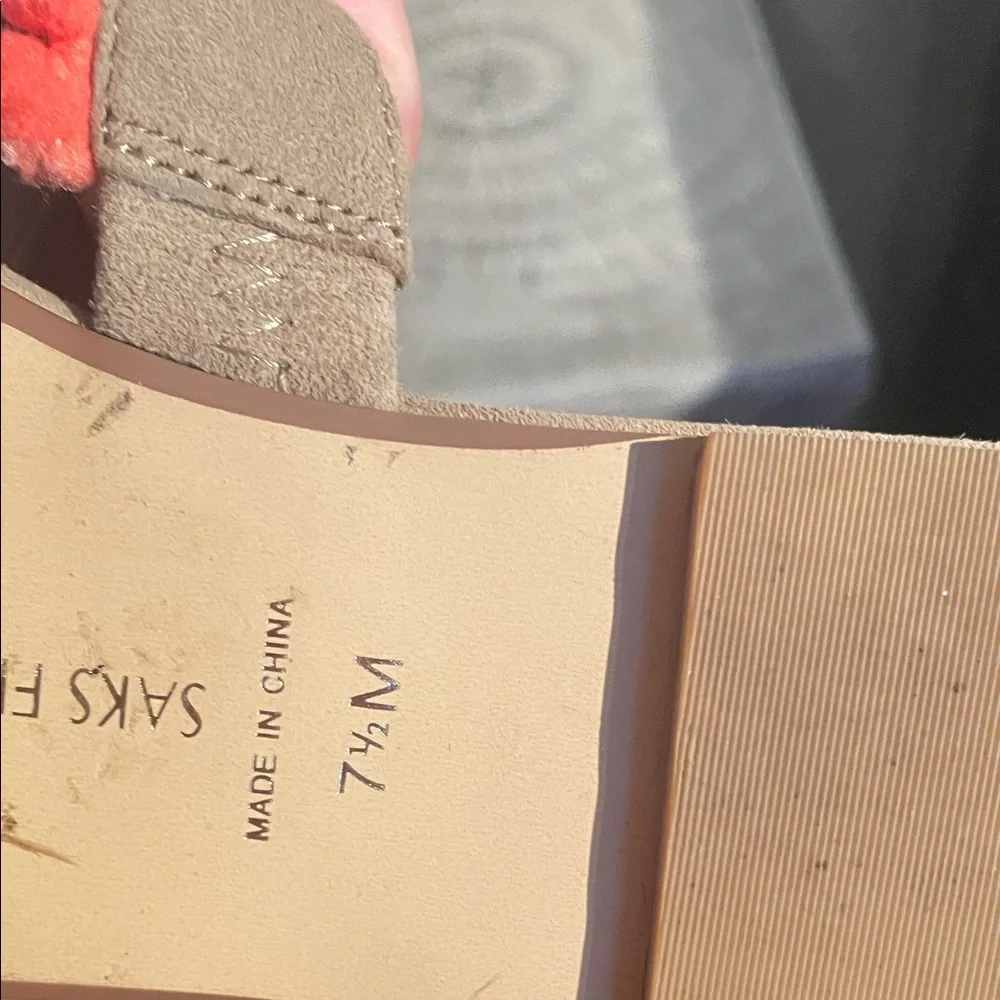 Saks Fifth Avenue Tan Sandals with coral Accents